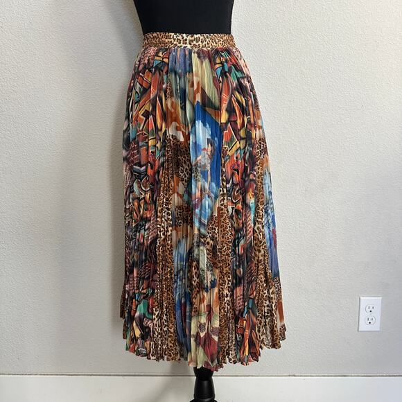 Patricia Wolf Skirt Small Western Broomstick Art to Wear Pleated Cheetah Print - Picture 4 of 12